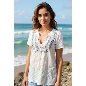 By Design White Embroidered Tunic Top‎ Sleeveless Blouse Womens L